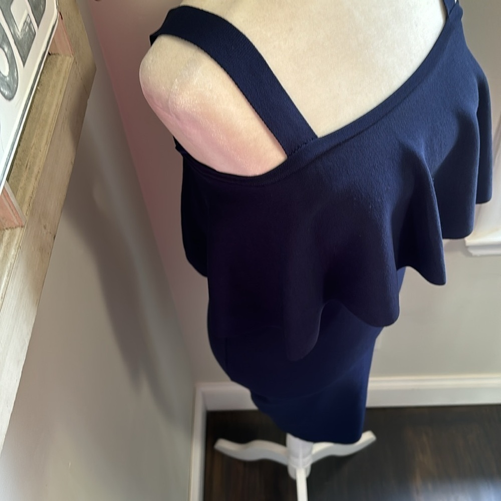 Milly Sleeveless Flounce Knit Sheath Dress Navy NWOT - Picture 4 of 10